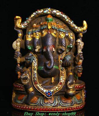 Bronze Gilt Gems Head Arms Ganesh Lord Ganesha Elephant God Buddha