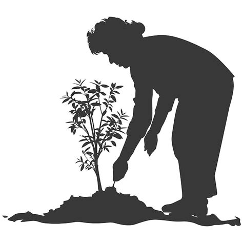 Premium Vector Silhouette Elderly Woman Planting Tree In The Ground