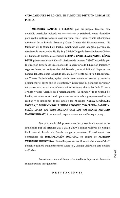 Interpelación Página Ciudadano Juez De Lo Civil En Turno Del Distrito Judicial De Puebla