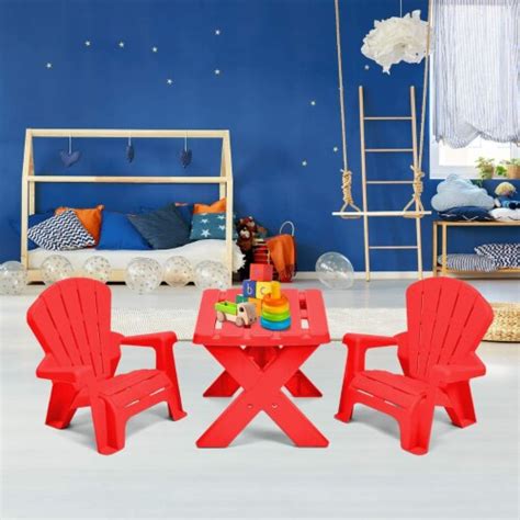 Plastic Children Kids Table & Chair Set 3-Piece Play Furniture In ...