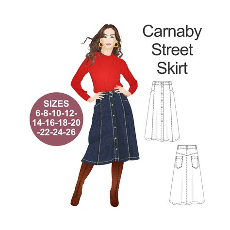 Retro Skirt Sewing Pattern Denim Skirt Pattern Buttoned Skirt Pattern 70s Skirt Pattern