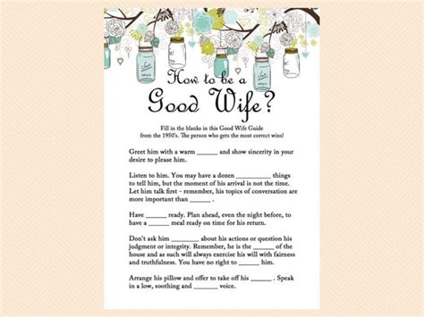 How To Be A Good Wife 1950 Good Wife Guide Mason Jars Bridal Shower