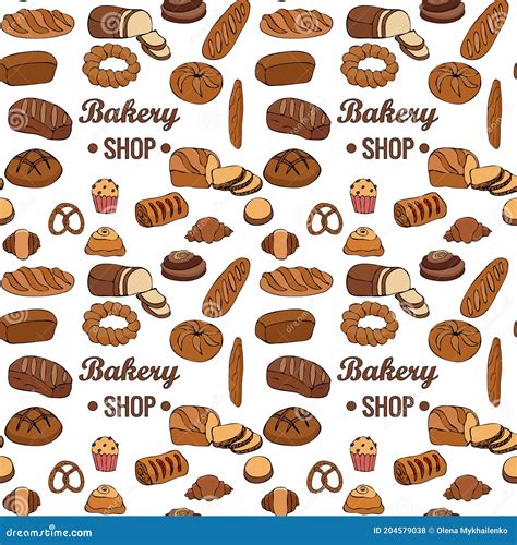 Hand Drawn Seamless Pattern Of Bread And Bakery Products Baked Goods