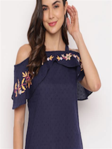 Buy Mayra Women Navy Blue Solid Regular Top Tops For Women 13791868