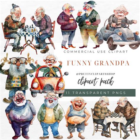 Funny Old Grandpas Clipart Quirky Grandpa PNG Commercial Use