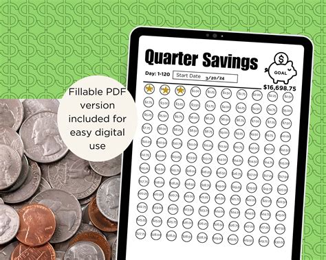 365-day Quarter Savings Challenge Bundle: Color and B&W Printables