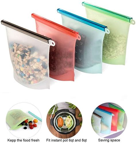 4 Pack Reusable Silicone Food Steamer Bags Eco Friendly Food Grade BPA