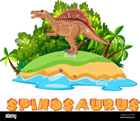 Scene With Dinosaurs Spinosaurus On Island Illustration Stock Vector