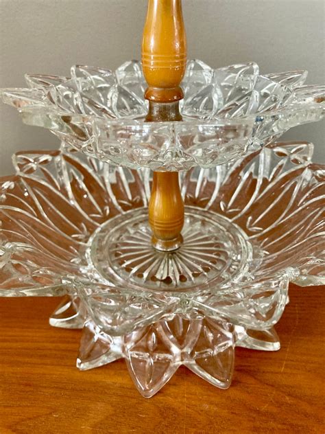 Vintage Two Tier Federal Glass Party Tray Vintage Tidbit Etsy