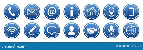set blue contact buttons icons sign vector stock vector