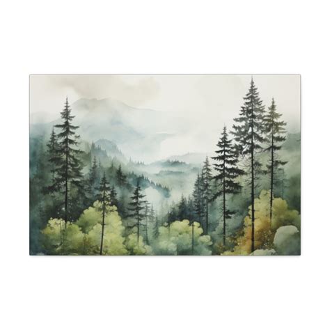 Misty Forest and Mountain Painting, Nature Canvas Art Print, Morning ...