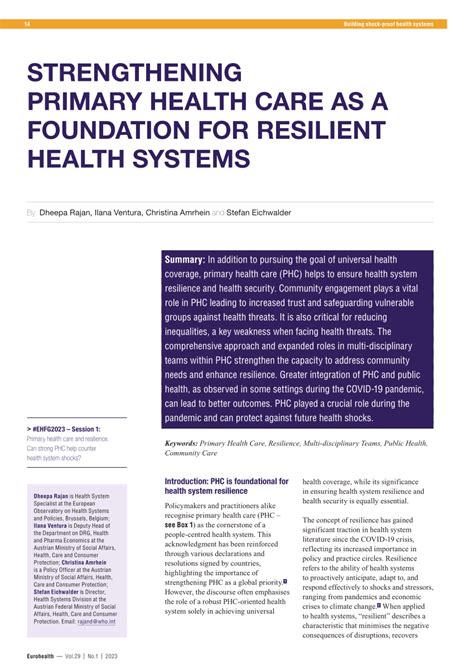 PDF Strengthening Primary Health Care As A Foundation For Resilient