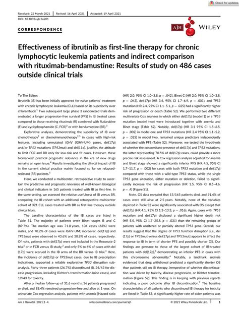 PDF Effectiveness Of Ibrutinib As Firstline Therapy For Chronic