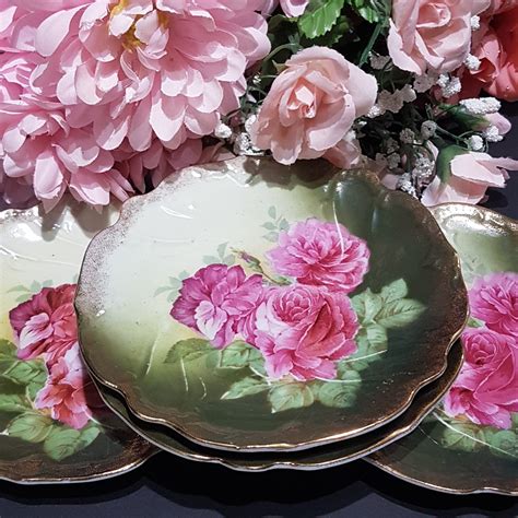 Cabbage Rose Side Plates 6 Inch Set Of 4 Rudolph Wachter Rw Bavaria