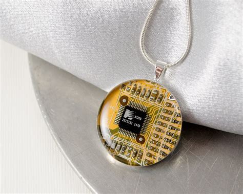 Circuit Board Necklace Yellow Recycled Computer Jewelry Geeky