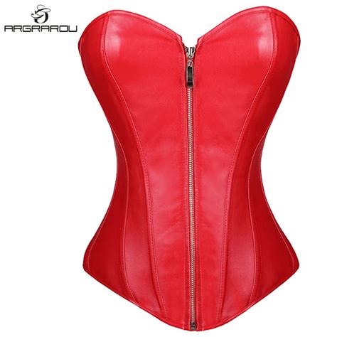 Women Faux Leather Zipper Front Bustier Corset Top Steampunk Gothic