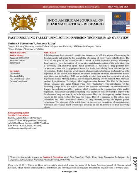 Pdf Fast Dissolving Tablet Using Solid Dispersion Technique An Overview