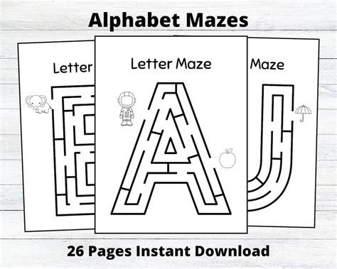 Alphabet Maze Worksheets Printable Instant Download - Etsy