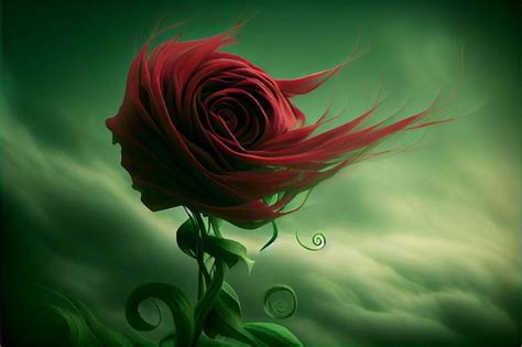 Premium Photo A Green Flower With A Red Rose On It