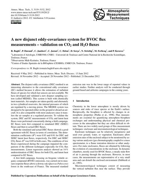 PDF Atmospheric Measurement Techniques A New Disjunct Eddy Covariance