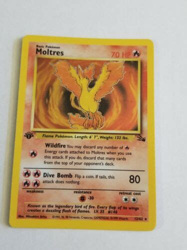 Moltres St Edition Holo Rare Fossil Set Pokemon Card Near Mint