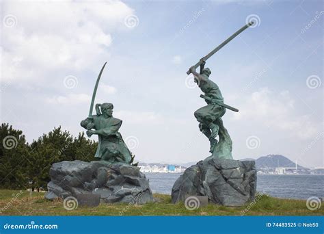 Statue of Musashi Miyamoto and Kojiro Sasaki Stock Image - Image of ...