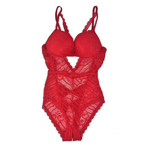 Red Lace Crotchless Teddy Lingerie