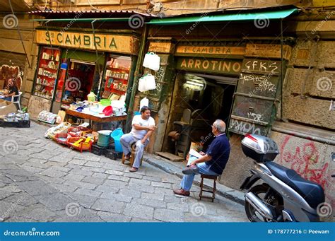 Shop Sellers Chat In La Vucciria The Famous Market Palermo Sicily