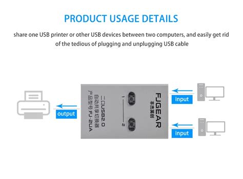 Fjgear Mini 2 Input 1 Output Usb Printer Sharing Switch Computer Hotkey 2 Port Usb Sharing