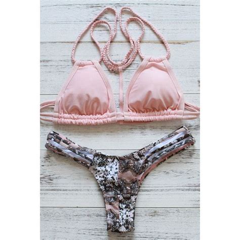 Light Pink Snakeskin Pattern Braided Two Piece Bikini Swimsuit