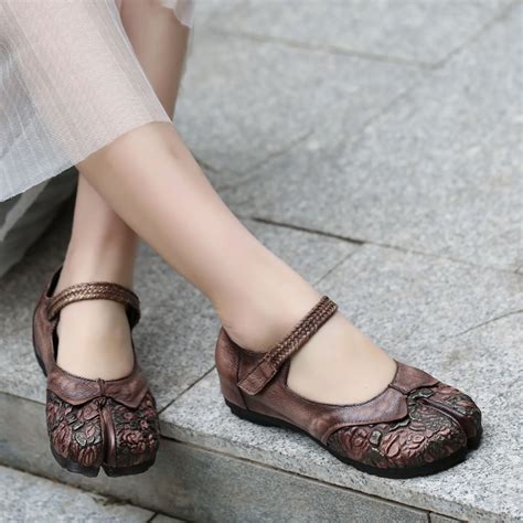 Women Shoes 2019 Genuine Leather Mary Janes Ladies Flats Drving Mother Shoes Soft Sole National