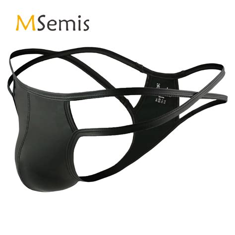 Black Mens Lingerie Sexy Bikini Underwear Soft Faux Leather Underpants