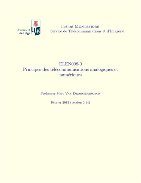 ELEN008 0 Principes des télécommunications analogiques