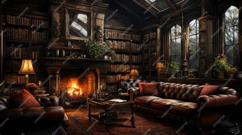 Premium AI Image | A cozy library with floortoceiling bookshelves