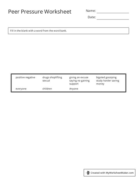 Peer Pressure Worksheet My Worksheet Maker Create Your Own Worksheets