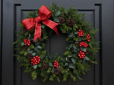 Rustic Christmas Wreath With Natural Elements Premium AI Generated Image