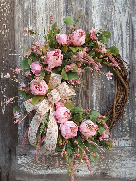 Pink Peony Wreath For Spring Or Summer Pink Floral Grapevine Etsy