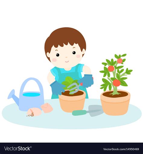 Boy planting tree cartoon Royalty Free Vector Image