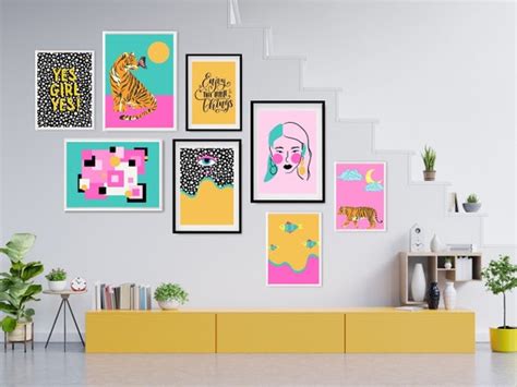 Set Of 8 Funky Wall Art Prints Colorful Gallery Wall Art Set Etsy