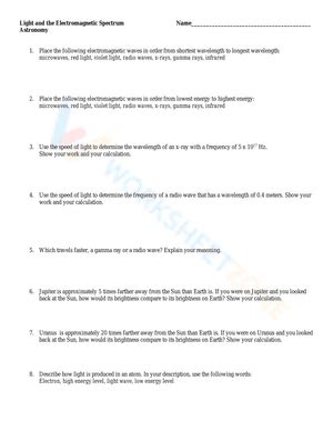 Free Collection of Electromagnetic Spectrum Worksheets