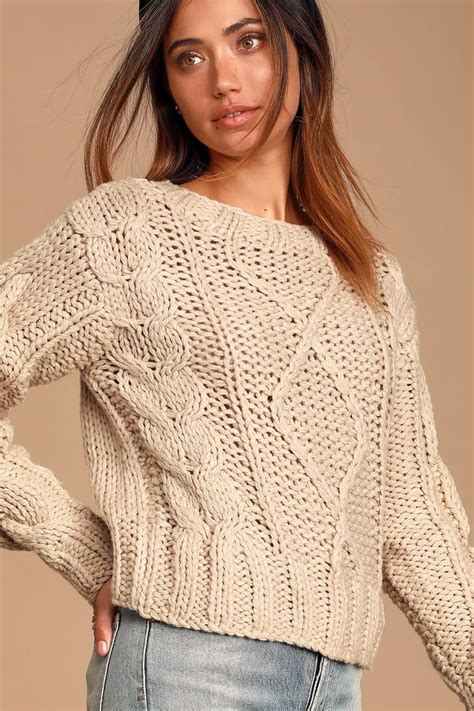 Jaylene Beige Cable Knit Sweater Beige Cable Knit Sweater Knitted