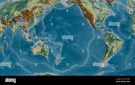 Contorno De La Placa Tectónica Del Pacífico Con Los Bordes De Las Placas Circundantes Contra El