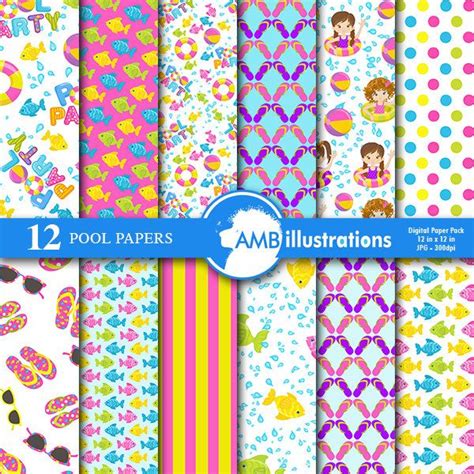 80 OFF Pool Digital Papers Summer Papers Pool Party Scrapbook Papers