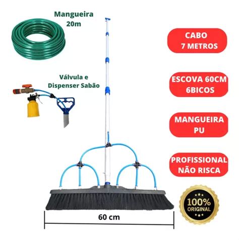 Vassoura Para Limpar Placa Solar 7m Mangueira 20m Kit Sabão