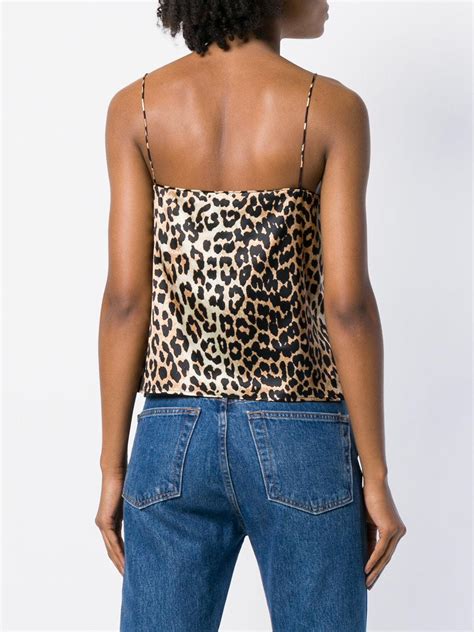 Ganni Silk Leopard Print Camisole Top In Brown Lyst