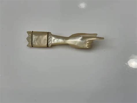 Antique Victorian Era Carved Mother Of Pearl Pointing Hand Pin Brooch