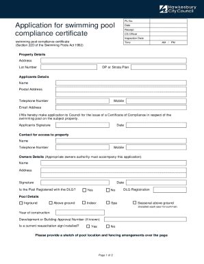 Fillable Online Application For Swimming Pool Compliance Certificate