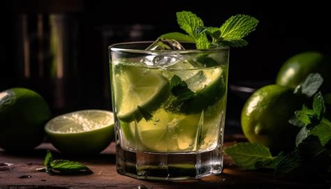 Hoja de menta y cóctel culinario con helado bebida frescura alcohol de