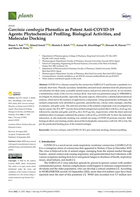 Pdf Garcinia Cambogia Phenolics As Potent Anti Covid Agents