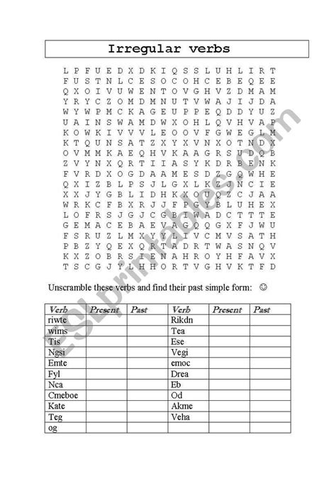 Irregular Verbs Wordsearch Worksheet Verb Worksheets Irregular Verbs Grammar Worksheets